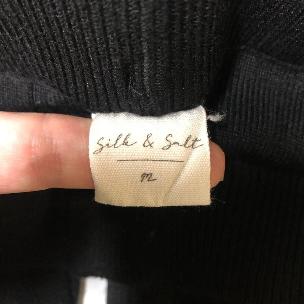 Silk and Salt Staycation Sweat Pants Black Ribbed Knit Pull On Size M - Picture 3 of 6